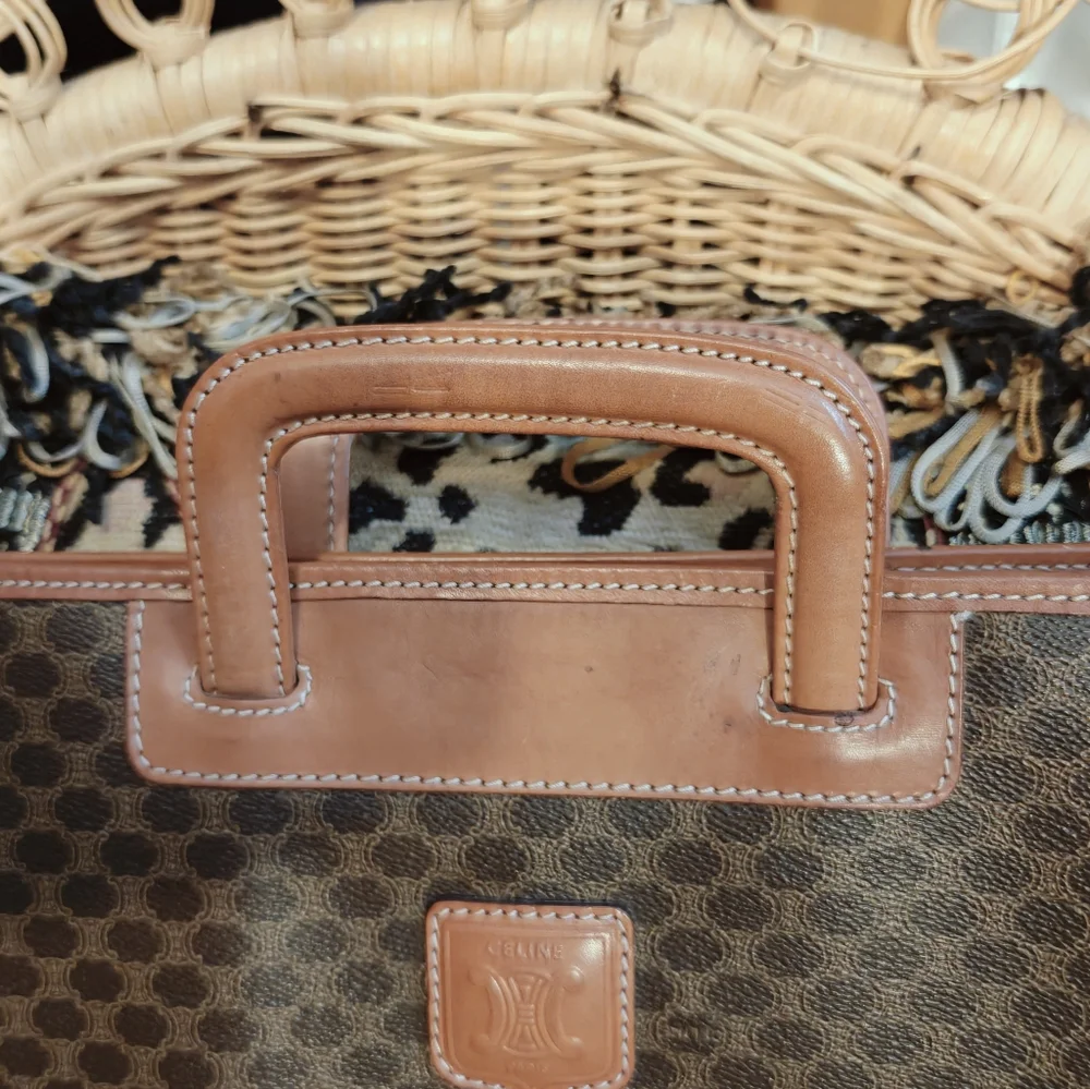 Celine Brown Monogram Leather-Trim Briefcase